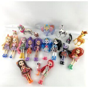 11 Mattel Enchantimals Enchanted 6” Doll & 8 Animal Pets Lot Giraffe Zebra Tiger